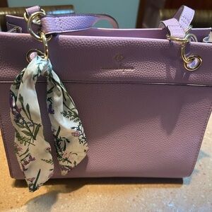 Nanette Lepore Lilac Shoulder bag with Floral Scarf Accent, EUC, Easter Ready